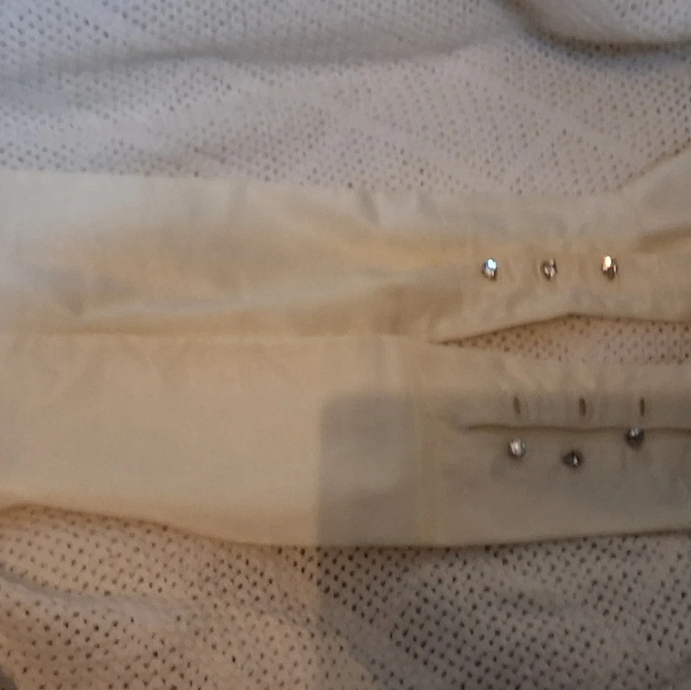 Vintage Aris White Satin Rhinestone closure elbow length gloves 7.5